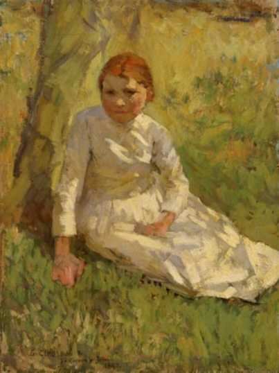 Wikioo.org - Bách khoa toàn thư về mỹ thuật - Vẽ tranh, Tác phẩm nghệ thuật George Clausen - Girl in a Field