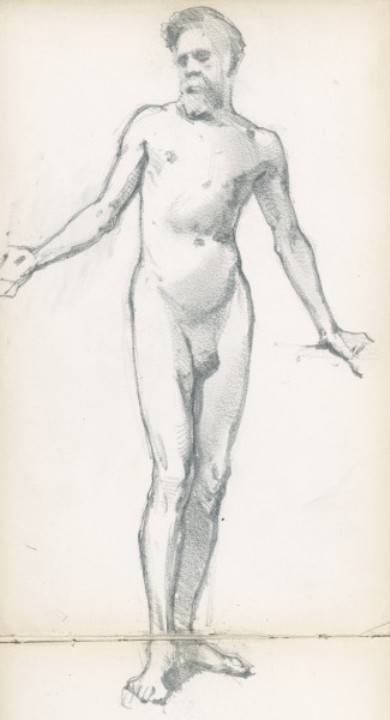 Wikioo.org - The Encyclopedia of Fine Arts - Painting, Artwork by George Clausen - Life drawing of a standing male nude