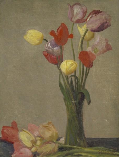 Wikioo.org - Bách khoa toàn thư về mỹ thuật - Vẽ tranh, Tác phẩm nghệ thuật George Clausen - Still life with tulips