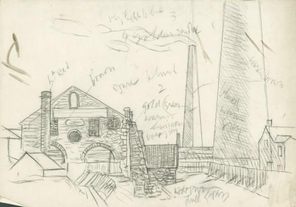WikiOO.org - Εγκυκλοπαίδεια Καλών Τεχνών - Ζωγραφική, έργα τέχνης George Clausen - Study for 'The Big Chimneys, Llanelli'