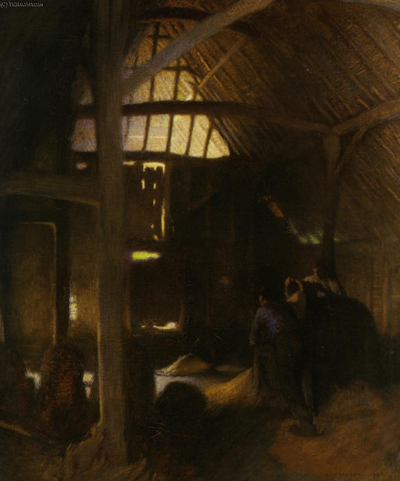 WikiOO.org - Encyclopedia of Fine Arts - Maalaus, taideteos George Clausen - The Dark Barn