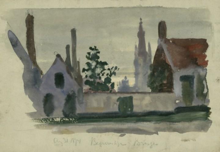 Wikioo.org - The Encyclopedia of Fine Arts - Painting, Artwork by George Clausen - View of The Beguinage, Bruges