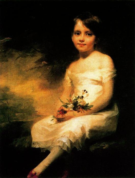Wikioo.org - The Encyclopedia of Fine Arts - Painting, Artwork by Henry Raeburn Dobson - A Little Girl Carrying Flowers