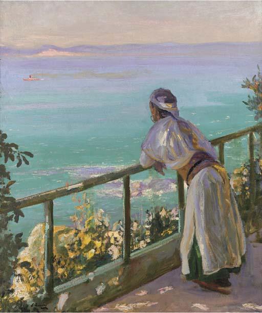 Wikioo.org - Bách khoa toàn thư về mỹ thuật - Vẽ tranh, Tác phẩm nghệ thuật John Lavery - The Spanish Coast from Tangier, Trafalgar Bay in the distance