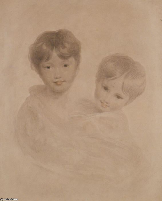 Wikioo.org - The Encyclopedia of Fine Arts - Painting, Artwork by Thomas Lawrence - Portrait Sketch of Two Boys