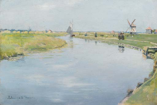 Wikioo.org - The Encyclopedia of Fine Arts - Painting, Artwork by Stanhope Alexander Forbes - A Dutch River Landscape
