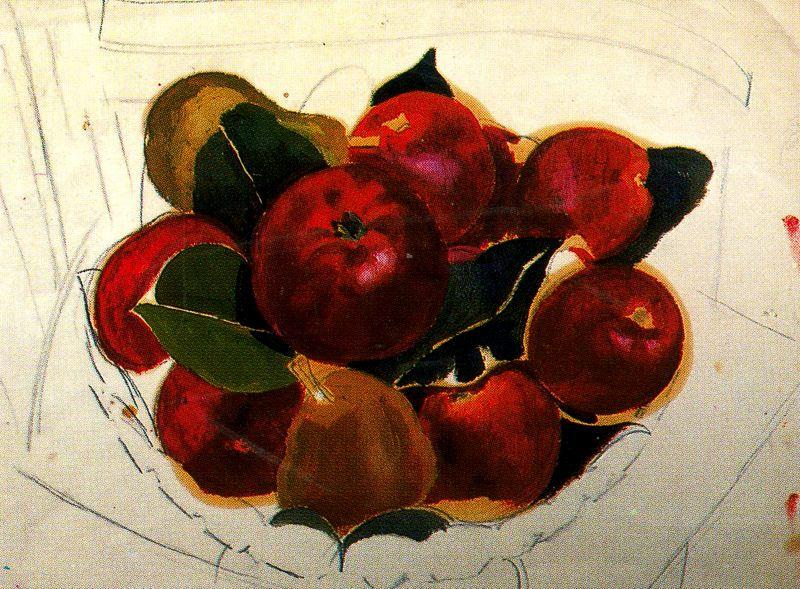 Wikioo.org - The Encyclopedia of Fine Arts - Painting, Artwork by Stanley Spencer - Apples and Pears on a Chair
