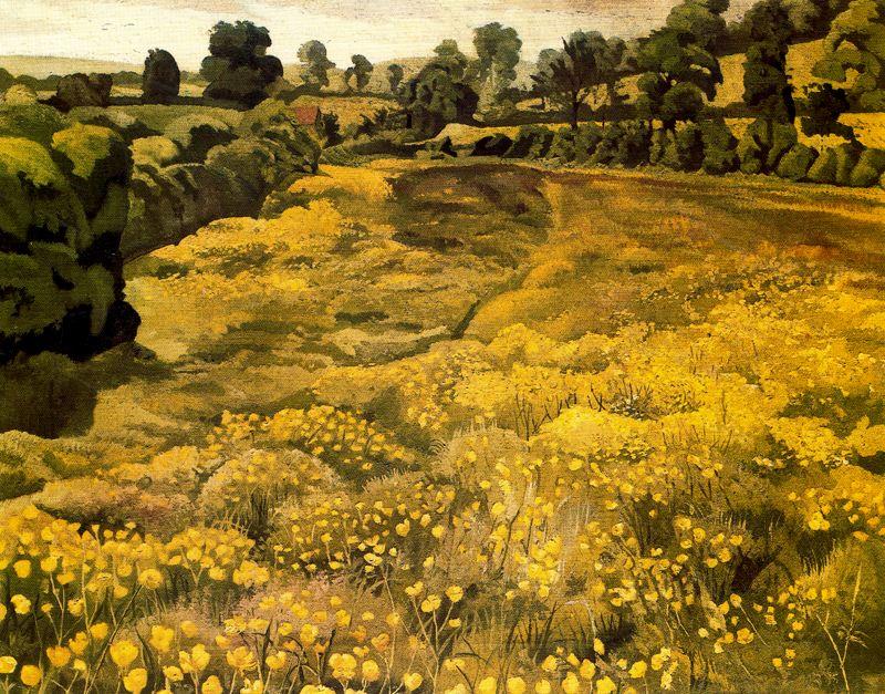 Wikoo.org - موسوعة الفنون الجميلة - اللوحة، العمل الفني Stanley Spencer - Buttercups in a Meadow