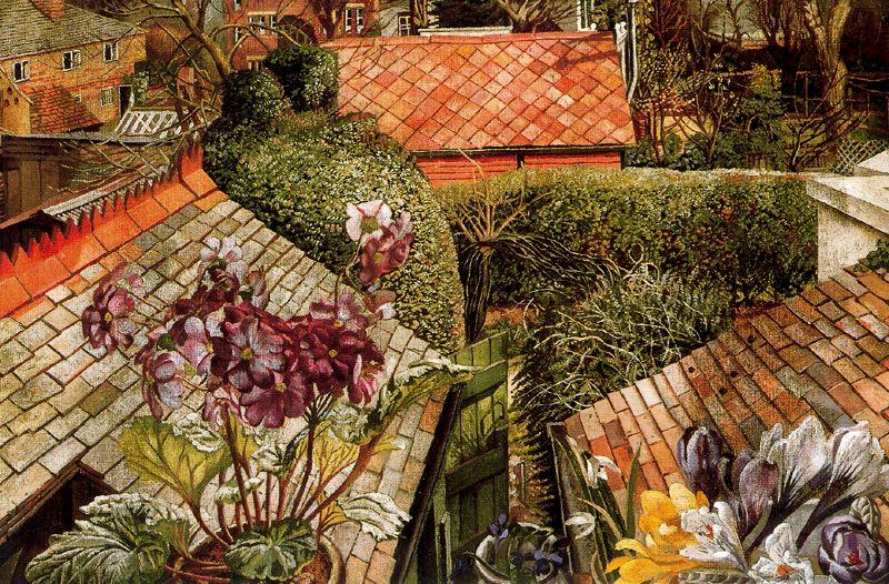 Wikioo.org - The Encyclopedia of Fine Arts - Painting, Artwork by Stanley Spencer - Cookham. Flowers in a Window