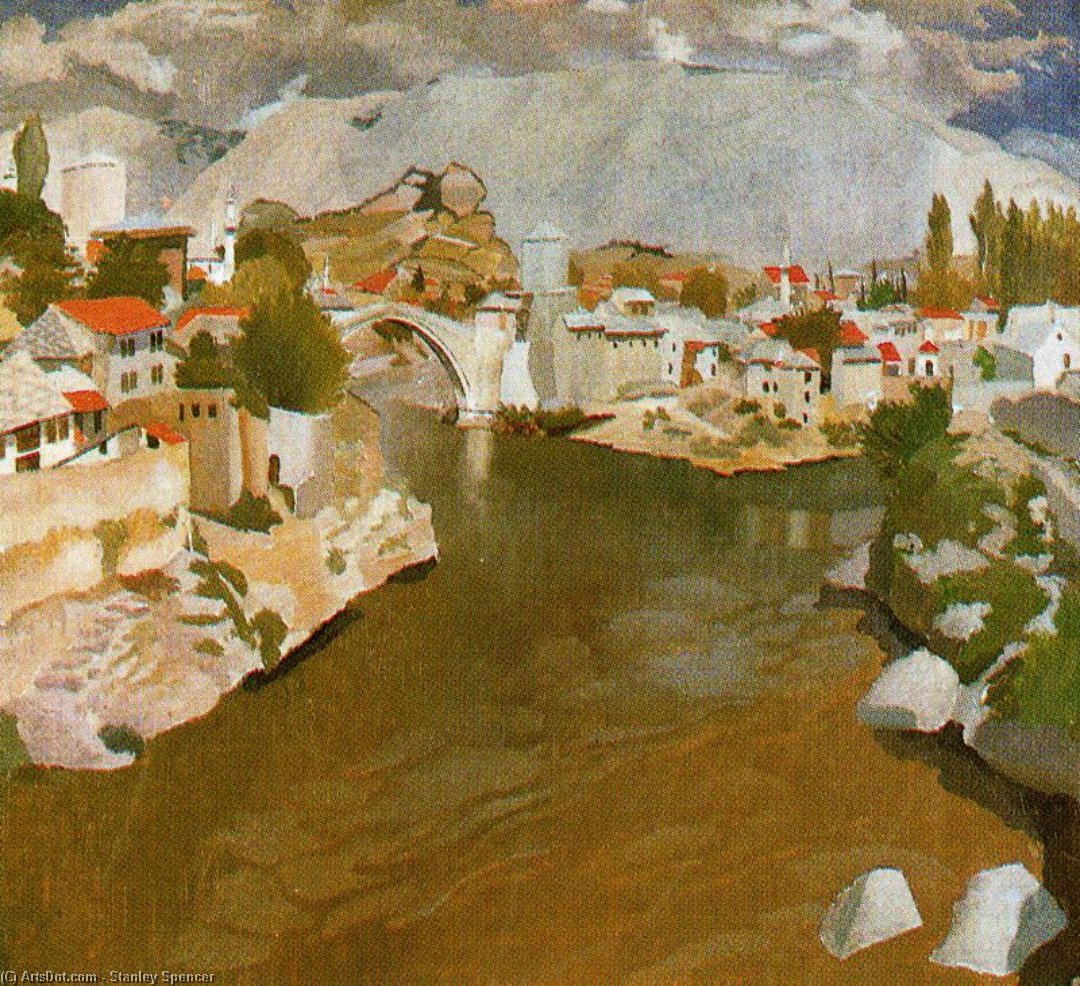 Wikioo.org - The Encyclopedia of Fine Arts - Painting, Artwork by Stanley Spencer - River Nareta, Mostar