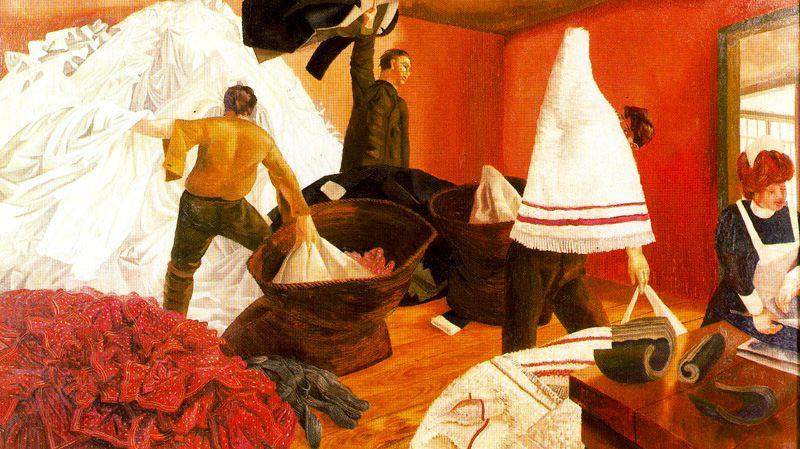 Wikioo.org - The Encyclopedia of Fine Arts - Painting, Artwork by Stanley Spencer - Sorting Laundry