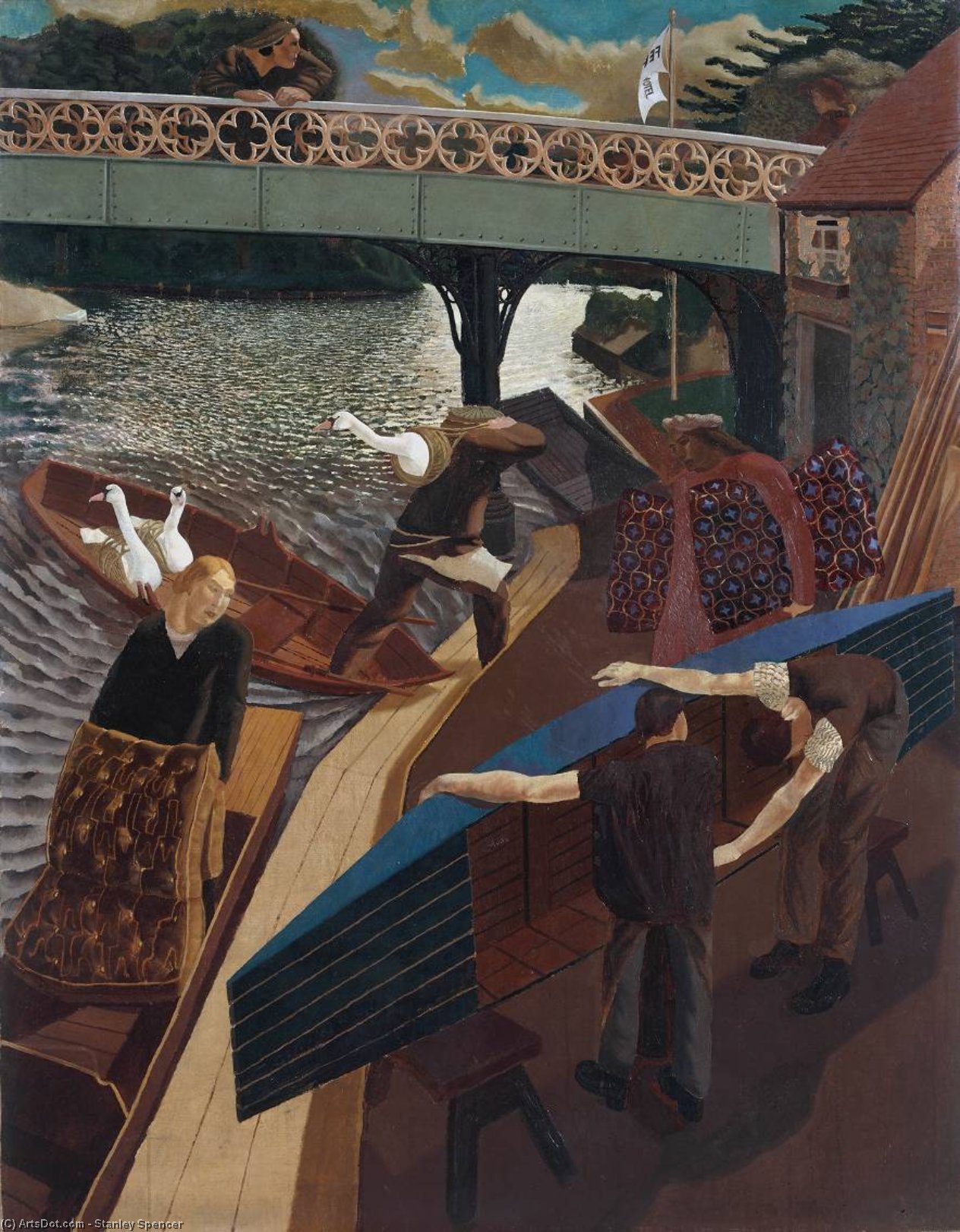 WikiOO.org - Encyclopedia of Fine Arts - Maalaus, taideteos Stanley Spencer - Swan Upping at Cookham