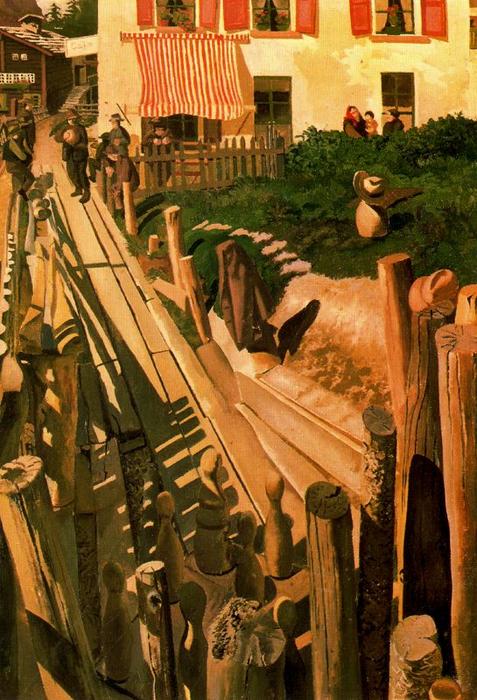 Wikioo.org - The Encyclopedia of Fine Arts - Painting, Artwork by Stanley Spencer - Swiss Skittle Alley. Saas Fee