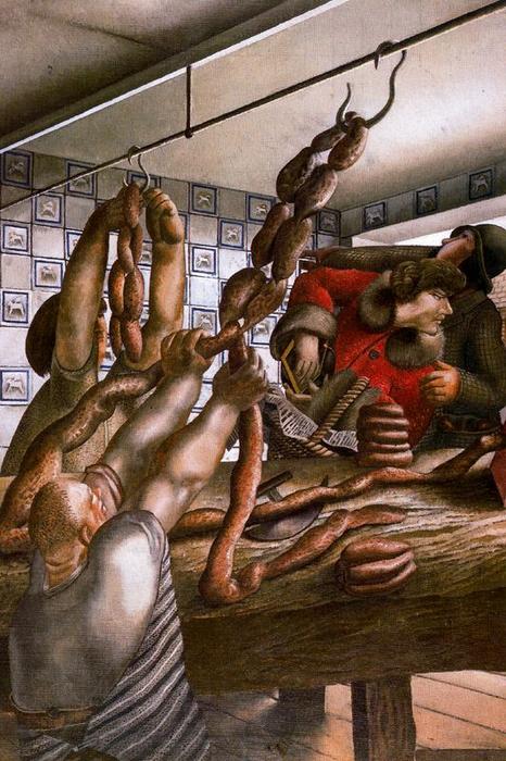 Wikioo.org - The Encyclopedia of Fine Arts - Painting, Artwork by Stanley Spencer - The Sausage shop
