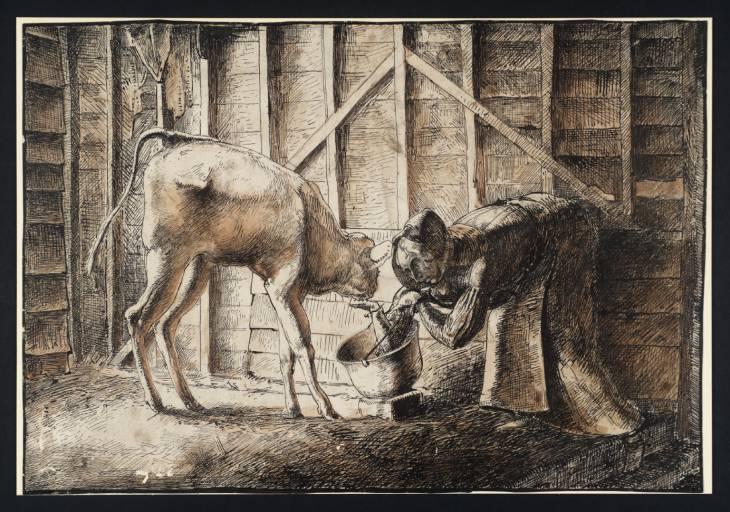 Wikioo.org – L'Encyclopédie des Beaux Arts - Peinture, Oeuvre de Stanley Spencer - Femme Nourrir un veau