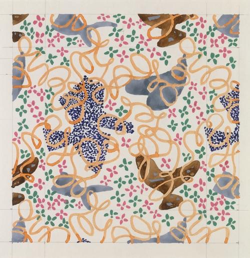 WikiOO.org - Encyclopedia of Fine Arts - Maleri, Artwork Stuart Davis - Fabric Design, abstract pattern with flower background
