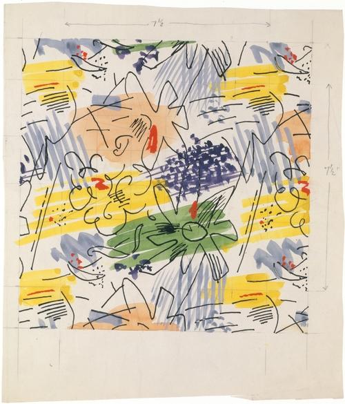 Wikioo.org - สารานุกรมวิจิตรศิลป์ - จิตรกรรม Stuart Davis - Fabric Design, abstract pattern with flower shapes