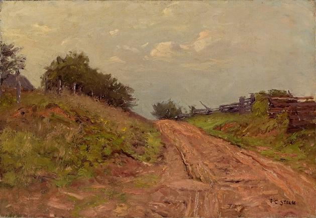 Wikioo.org - The Encyclopedia of Fine Arts - Painting, Artwork by Theodore Clement Steele - A Gray Day At the Gate Way (Hill Road)