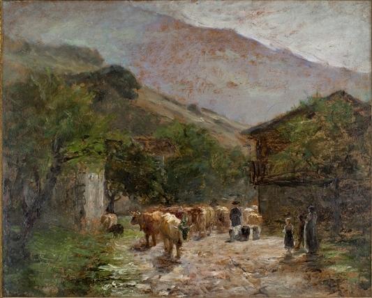 WikiOO.org - Εγκυκλοπαίδεια Καλών Τεχνών - Ζωγραφική, έργα τέχνης Theodore Clement Steele - Bringing Home the Cows