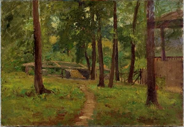 WikiOO.org - Encyclopedia of Fine Arts - Schilderen, Artwork Theodore Clement Steele - Cabin Among the Trees