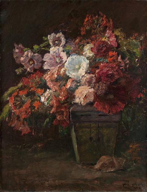 Wikioo.org - The Encyclopedia of Fine Arts - Painting, Artwork by Theodore Clement Steele - Hollyhocks (Vase of Flowers