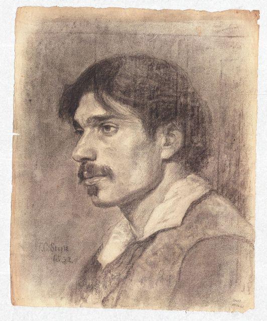 Wikioo.org - The Encyclopedia of Fine Arts - Painting, Artwork by Theodore Clement Steele - Portrait of a Young Man with Moustache