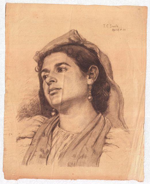 Wikioo.org - The Encyclopedia of Fine Arts - Painting, Artwork by Theodore Clement Steele - Portrait of an unknown woman wearing a scarf