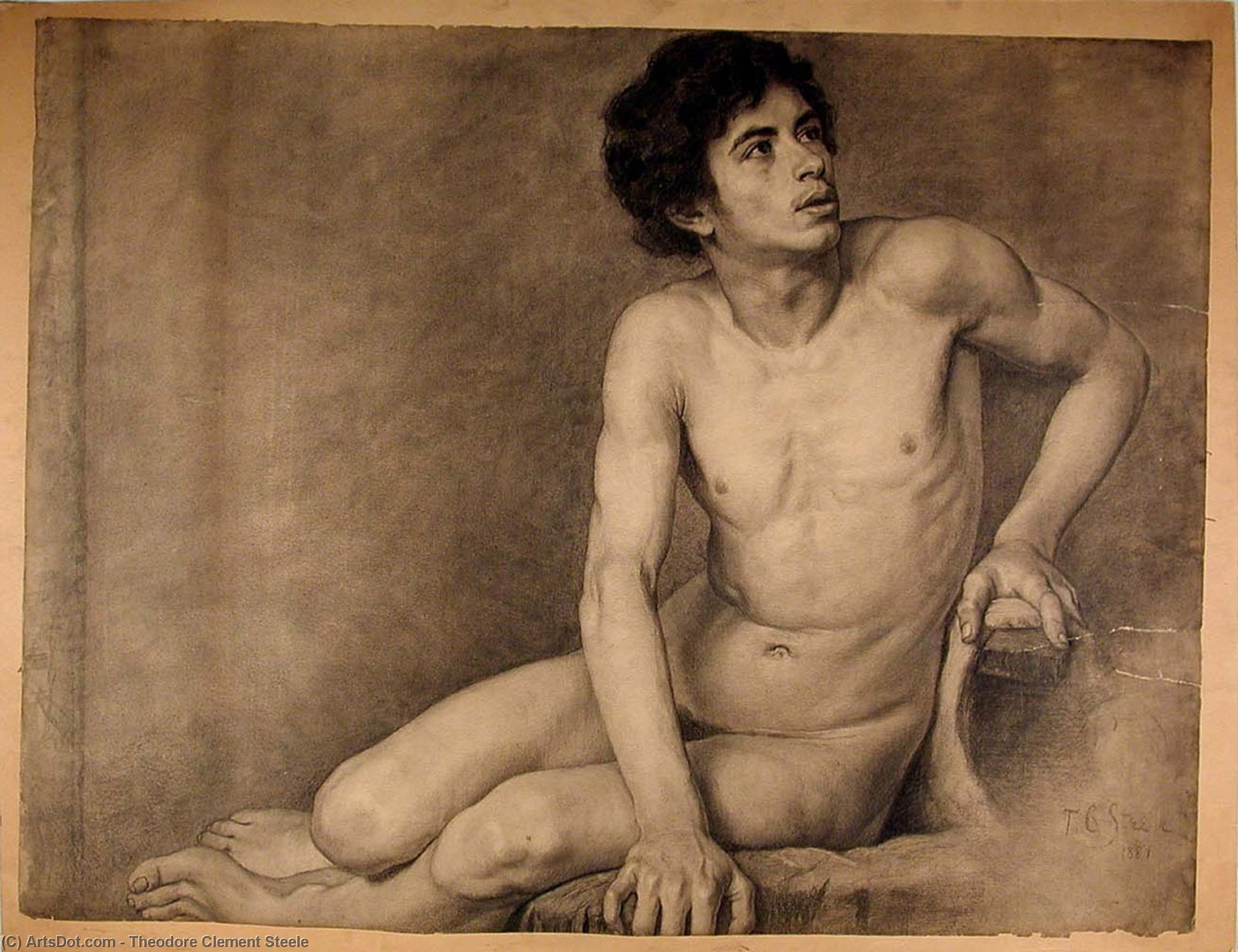 Wikioo.org - The Encyclopedia of Fine Arts - Painting, Artwork by Theodore Clement Steele - Seated Male Academy Figure