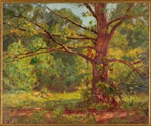 Wikioo.org - The Encyclopedia of Fine Arts - Painting, Artwork by Theodore Clement Steele - The Big Oak (The Oak in Springtime)