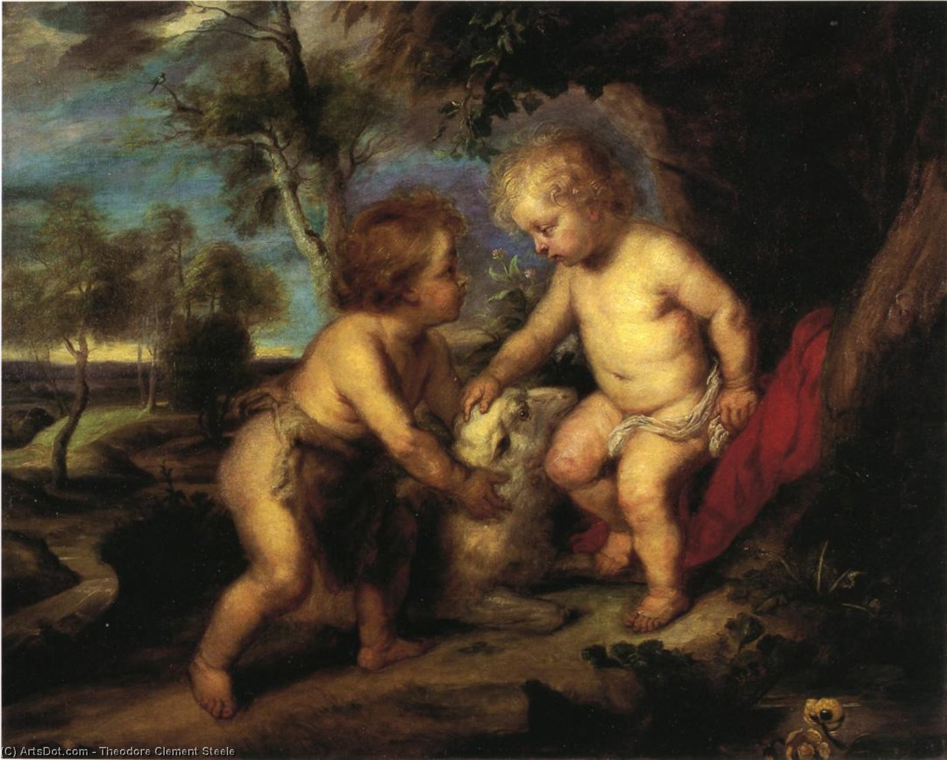 Wikioo.org - The Encyclopedia of Fine Arts - Painting, Artwork by Theodore Clement Steele - The Christ Child and the Infant St. John after Rubens