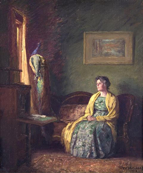Wikioo.org - The Encyclopedia of Fine Arts - Painting, Artwork by Theodore Clement Steele - The Yellow Shawl
