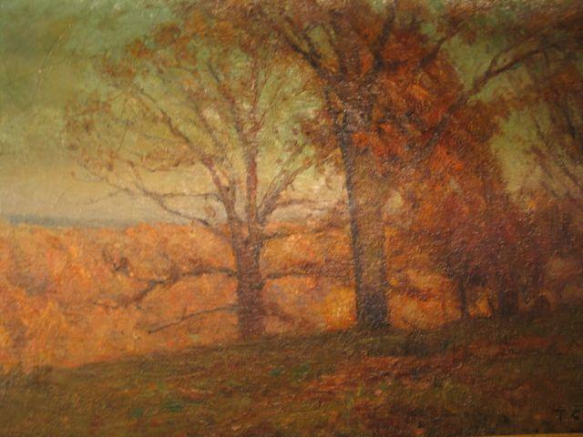 Wikioo.org - The Encyclopedia of Fine Arts - Painting, Artwork by Theodore Clement Steele - Trees in the Hills (Autumn Landscape)