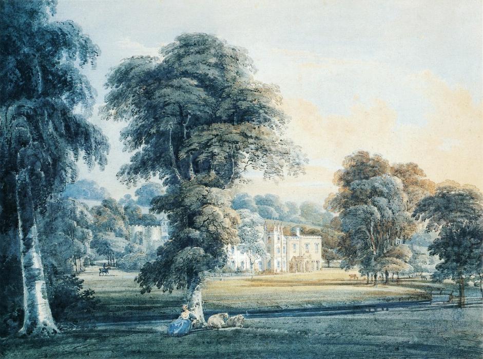 WikiOO.org - Εγκυκλοπαίδεια Καλών Τεχνών - Ζωγραφική, έργα τέχνης Thomas Girtin - Chalfont House, Buckinghamshire, with a Shepherdess