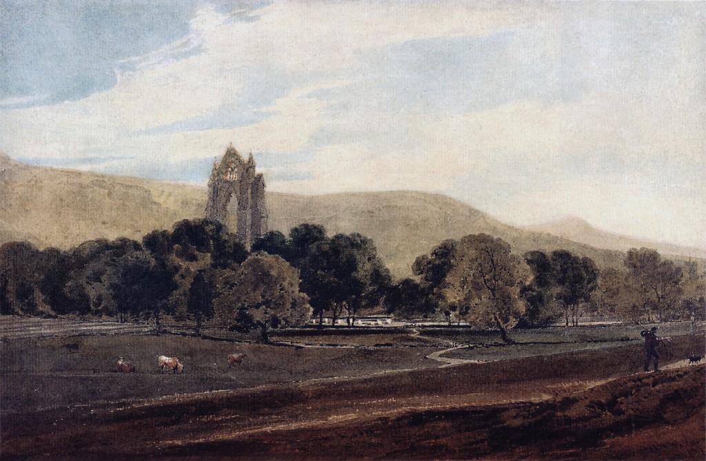 Wikioo.org - The Encyclopedia of Fine Arts - Painting, Artwork by Thomas Girtin - Distant View of Guisborough Priory, Yorkshire