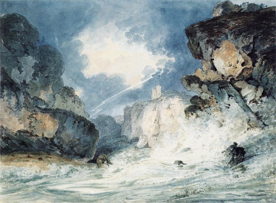 WikiOO.org - دایره المعارف هنرهای زیبا - نقاشی، آثار هنری Thomas Girtin - Dunnottar Castle Scotland in a Thunderstorm (after James Moore)