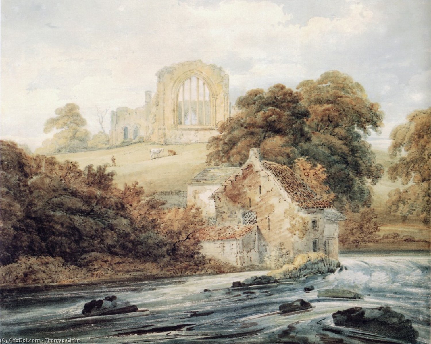 Wikioo.org - The Encyclopedia of Fine Arts - Painting, Artwork by Thomas Girtin - Egglestone Abbey, Co.Durham