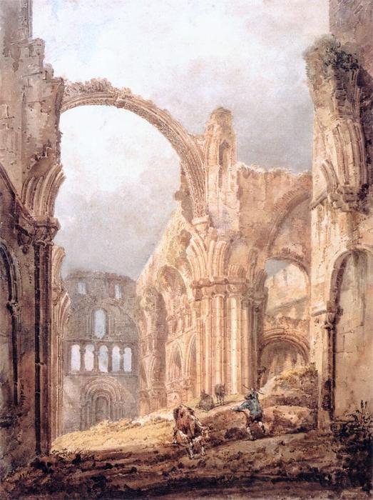 Wikioo.org - The Encyclopedia of Fine Arts - Painting, Artwork by Thomas Girtin - Interior of Lindisfarne Priory