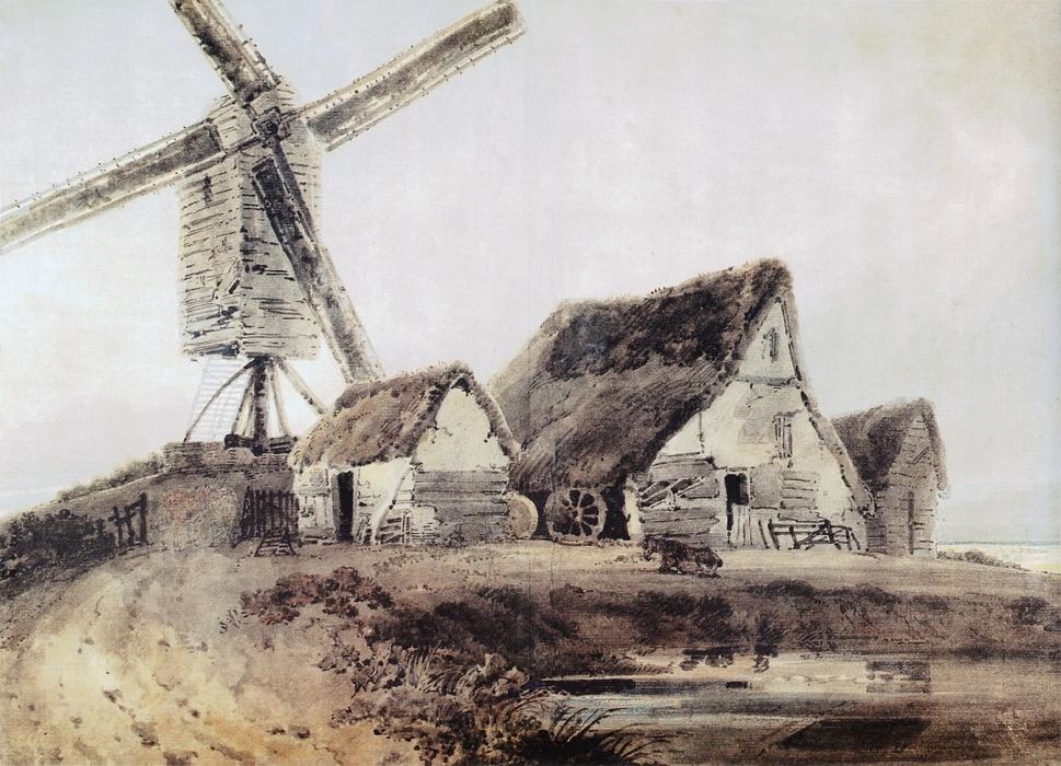 Wikioo.org - The Encyclopedia of Fine Arts - Painting, Artwork by Thomas Girtin - Mill in Essex