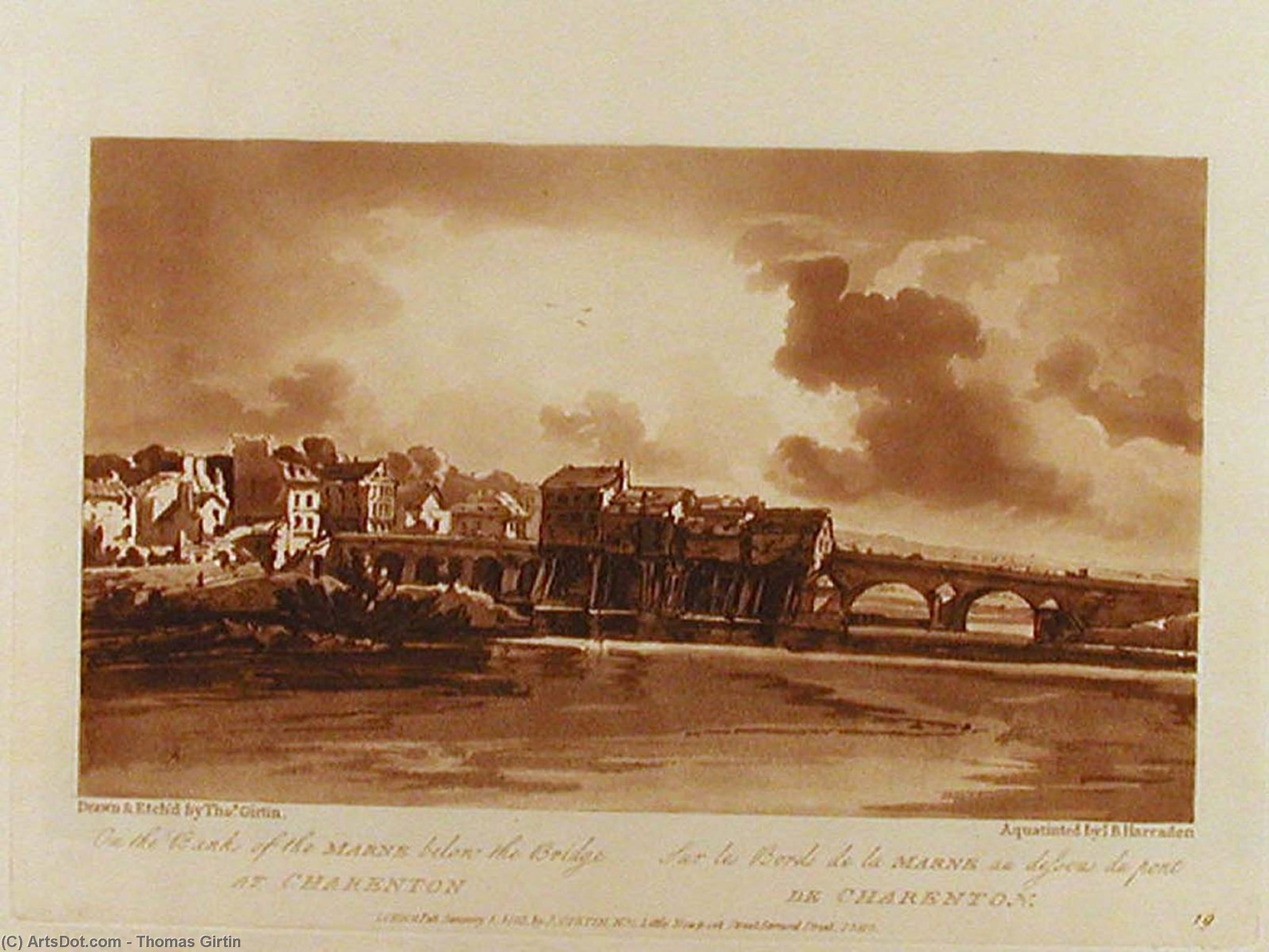 Wikioo.org - The Encyclopedia of Fine Arts - Painting, Artwork by Thomas Girtin - On the Banks of Marne below the Bridge at Charenton