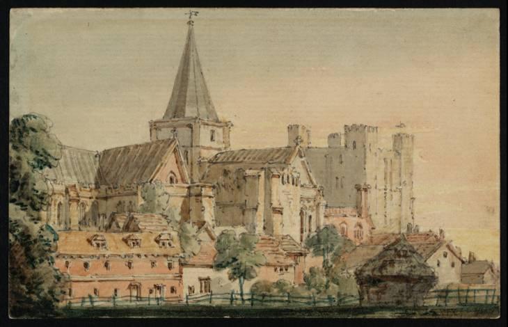 Wikioo.org - The Encyclopedia of Fine Arts - Painting, Artwork by Thomas Girtin - Rochester Cathedral from the North East, with the Castle Beyond