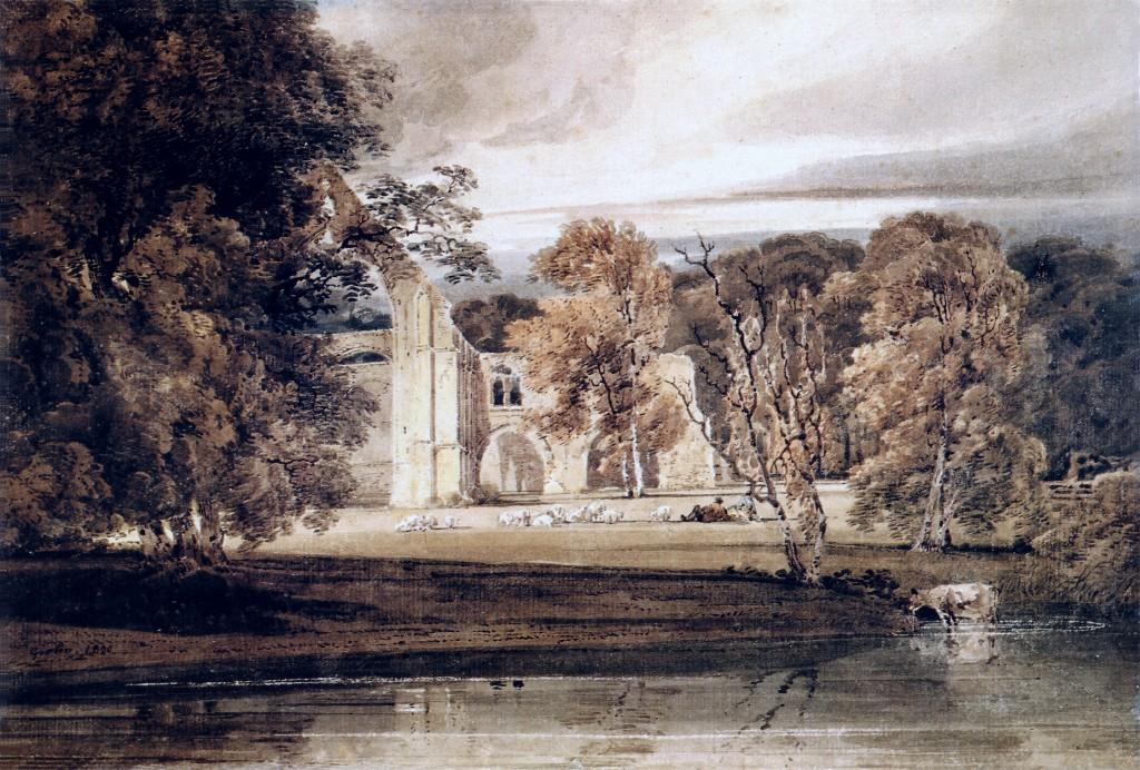 WikiOO.org - Encyclopedia of Fine Arts - Malba, Artwork Thomas Girtin - The East End of Bolton Abbey, from across the River Wharfe