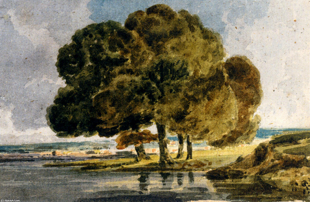 Wikioo.org - The Encyclopedia of Fine Arts - Painting, Artwork by Thomas Girtin - Trees On A Riverbank