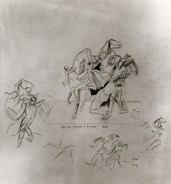 WikiOO.org - دایره المعارف هنرهای زیبا - نقاشی، آثار هنری Thomas Hart Benton - Compositional Study of Rubens's ''Rape of the Daughters of Leucippus''