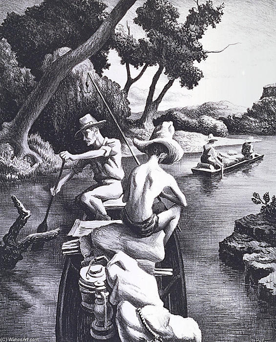 WikiOO.org - دایره المعارف هنرهای زیبا - نقاشی، آثار هنری Thomas Hart Benton - Down the River (The Young Fisherman)