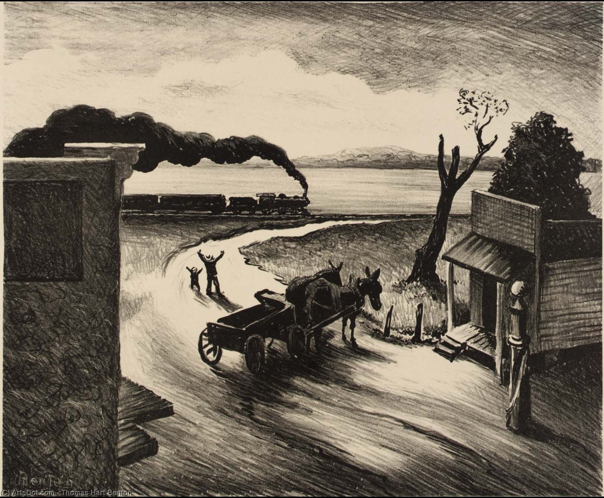 Wikioo.org - The Encyclopedia of Fine Arts - Painting, Artwork by Thomas Hart Benton - Edge of Town