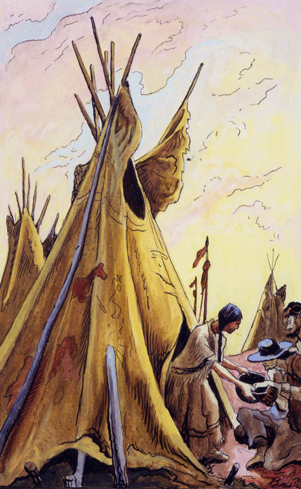 WikiOO.org - Encyclopedia of Fine Arts - Maleri, Artwork Thomas Hart Benton - Feeding the Trappers