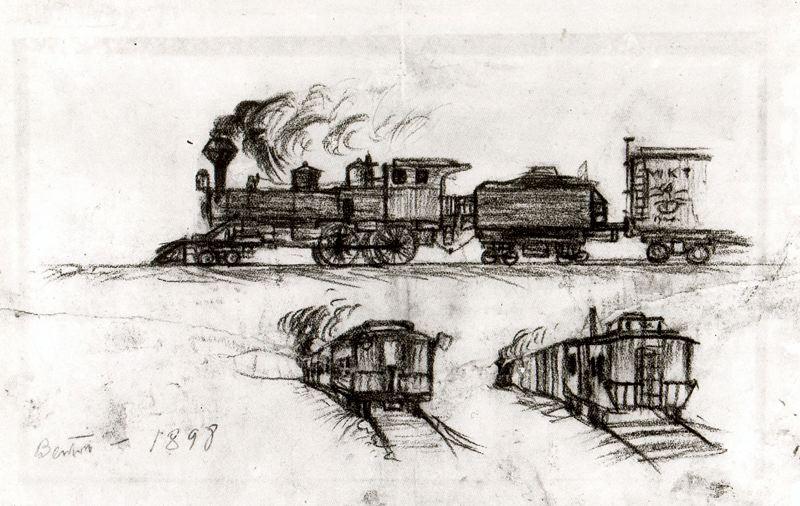 Wikioo.org - Die Enzyklopädie bildender Kunst - Malerei, Kunstwerk von Thomas Hart Benton - MKT Lokomotive, Vinita, Oklahoma