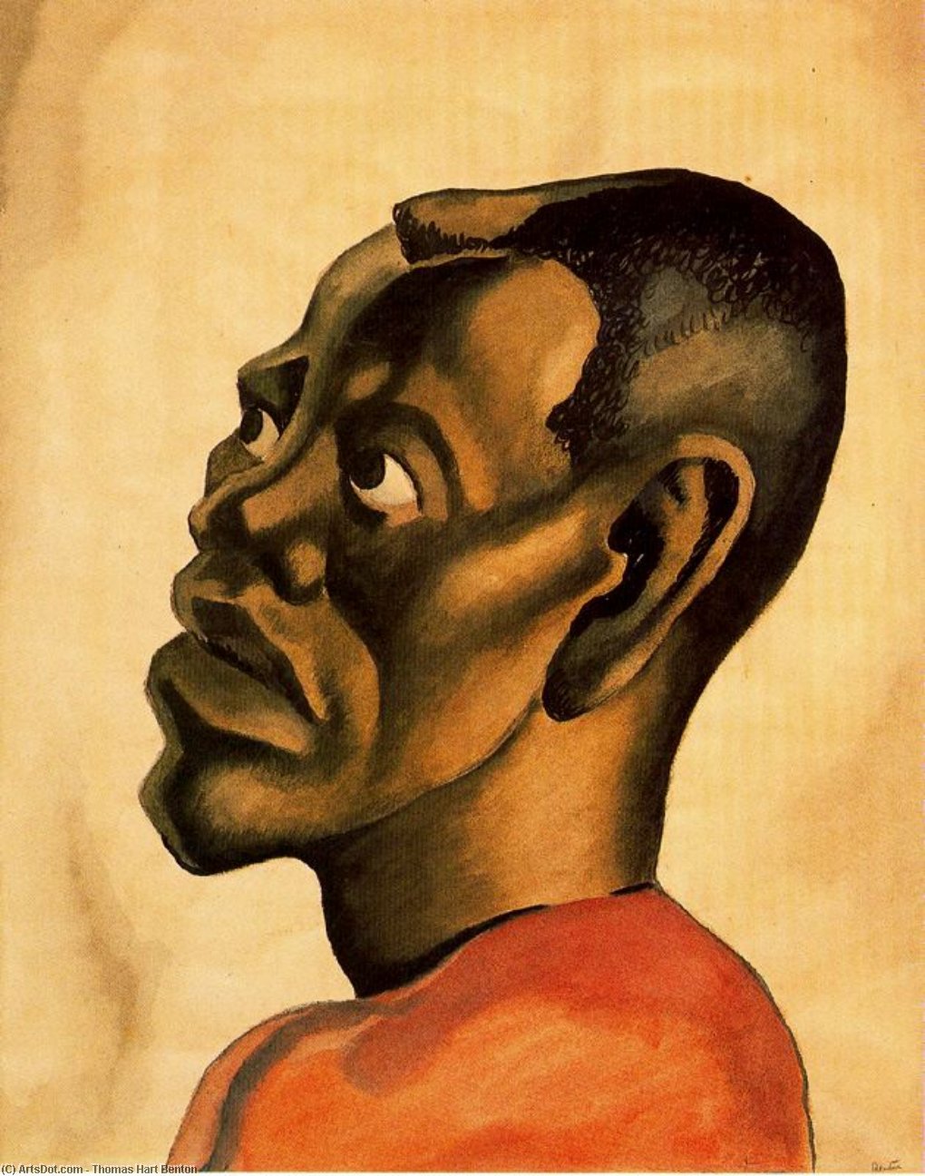 Wikoo.org - موسوعة الفنون الجميلة - اللوحة، العمل الفني Thomas Hart Benton - Negro Head