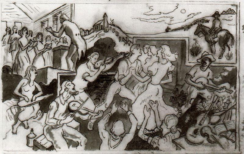 Wikioo.org - The Encyclopedia of Fine Arts - Painting, Artwork by Thomas Hart Benton - Preliminary Study for ''The Sources of Country Music''