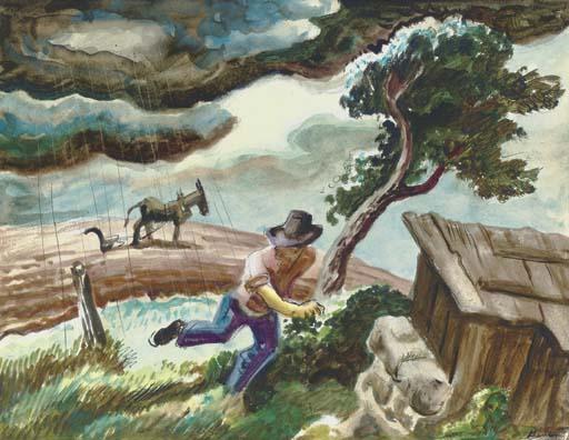 WikiOO.org - دایره المعارف هنرهای زیبا - نقاشی، آثار هنری Thomas Hart Benton - Running Before the Storm